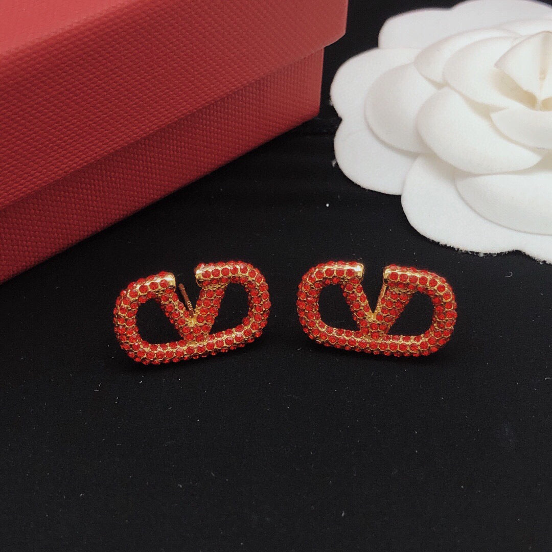V Emblem Crystal-Accent Stud Earrings – Design 14 main product view