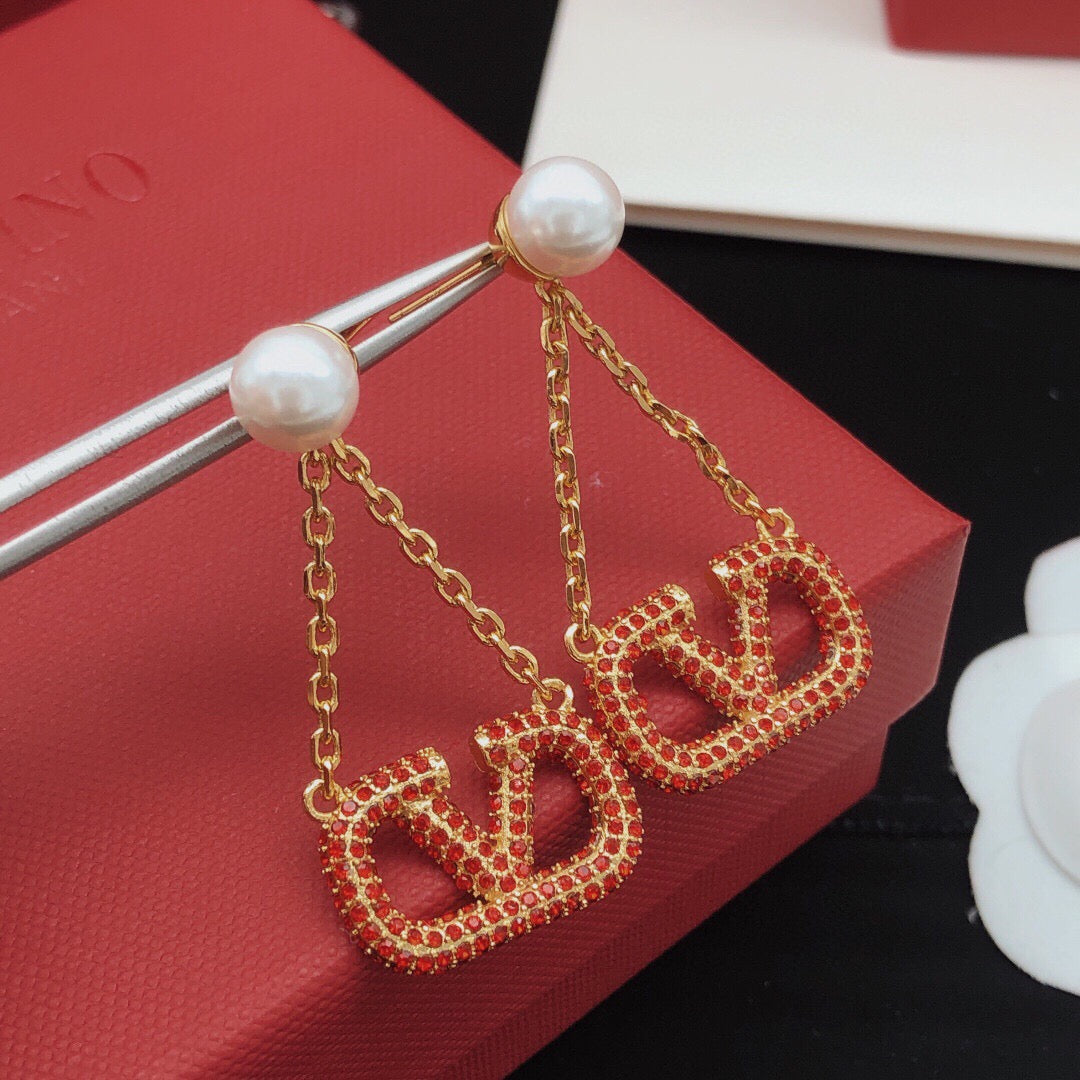 Signature Emblem Crystal-Accent Stud Earrings – Red – Design 02 main product view