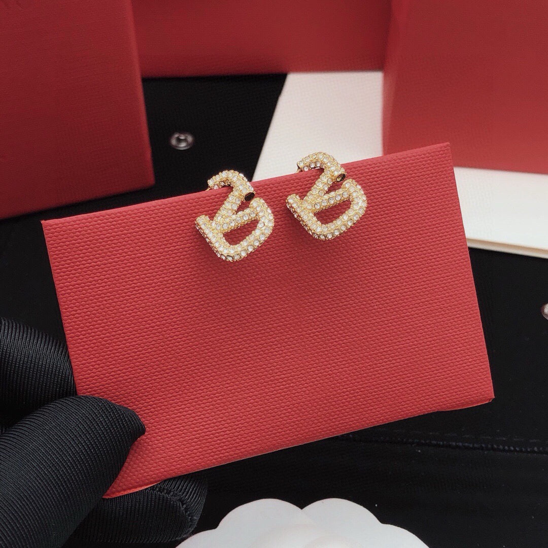 V Emblem Crystal-Accent Stud Earrings – Small detail view
