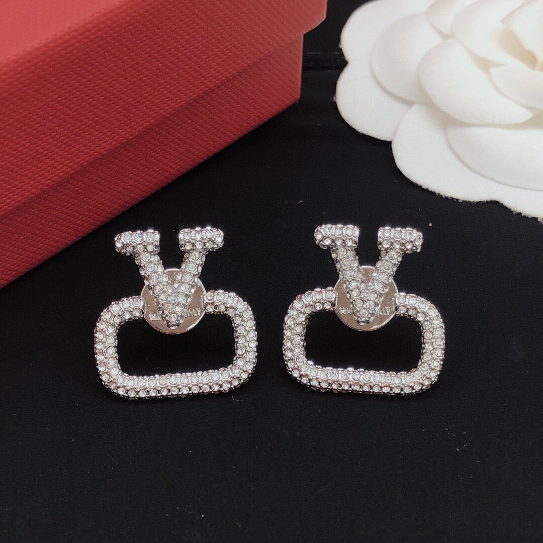 Signature Emblem Crystal-Accent Stud Earrings – Design 14 front view