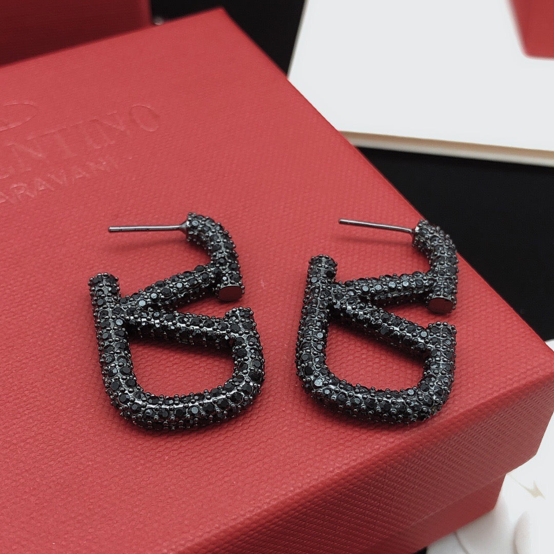 Signature Emblem Crystal-Accent Stud Earrings – Black side detail