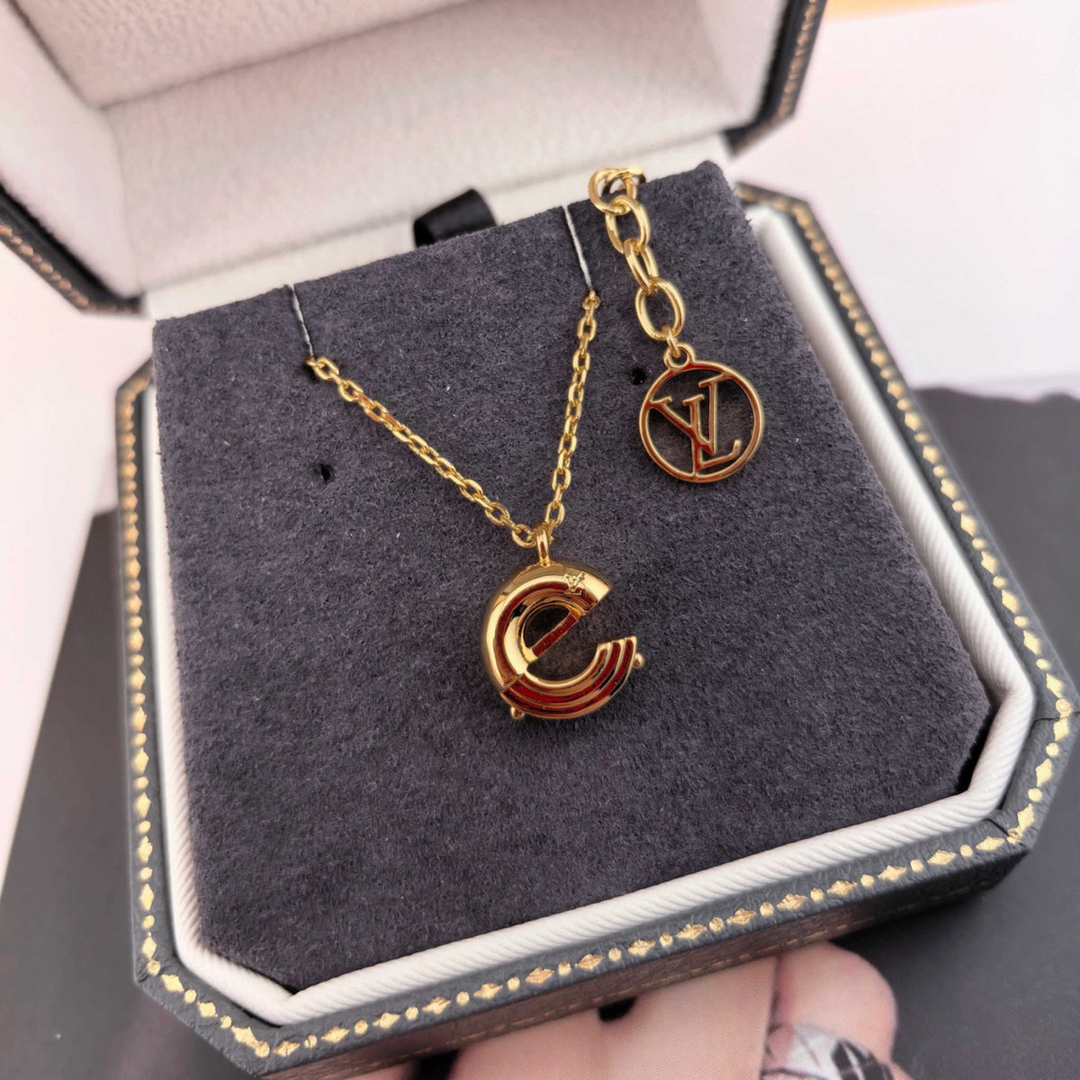 Geometric Emblem Pendant Necklace in Polished Metal-Tone – Design 041 main product view