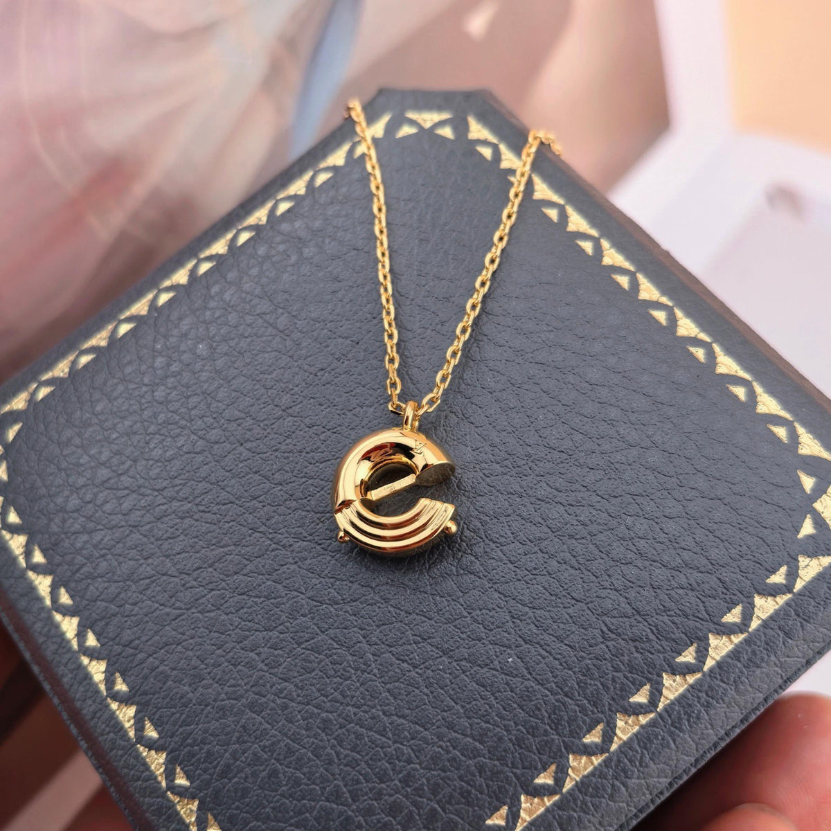 Geometric Emblem Pendant Necklace in Polished Metal-Tone – Design 041 styled product view