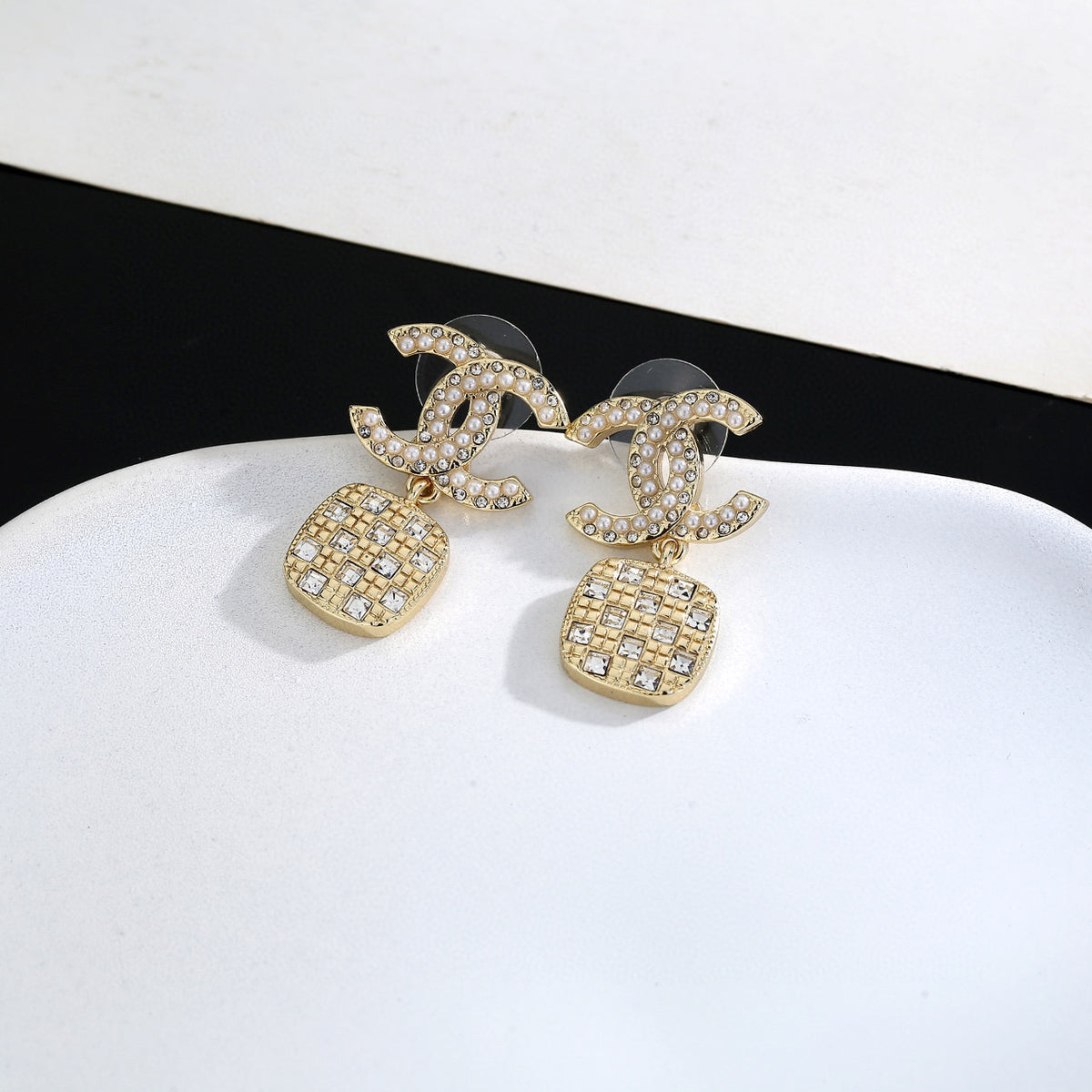 Signature Emblem Stud Earrings in Gold-Tone – Design 004 close-up detail