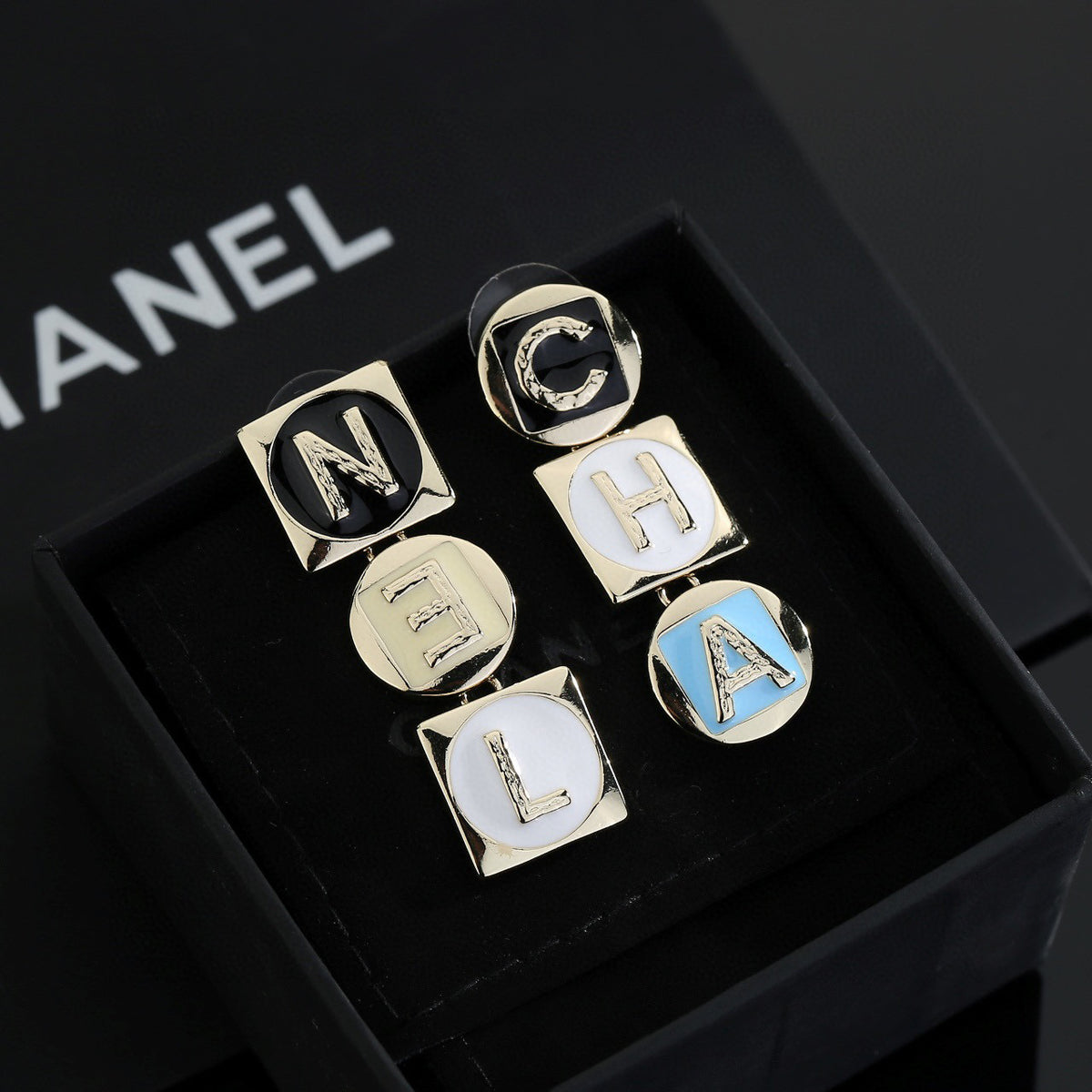 Letter Stud Earrings in Polished Metal-Tone – Design 006 main product view