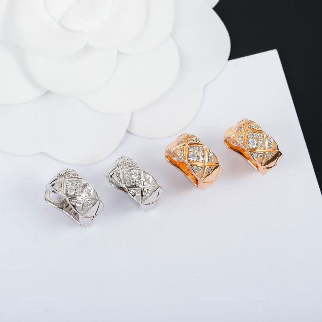 Letter Stud Earrings in Polished Metal-Tone – Design 005 front product view