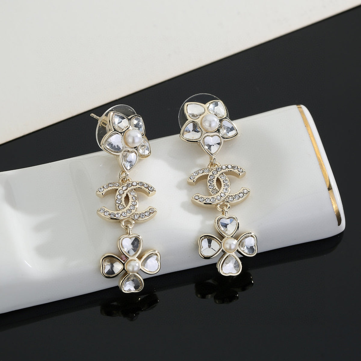 Signature Emblem Stud Earrings in Gold-Tone – Design 078 front product view