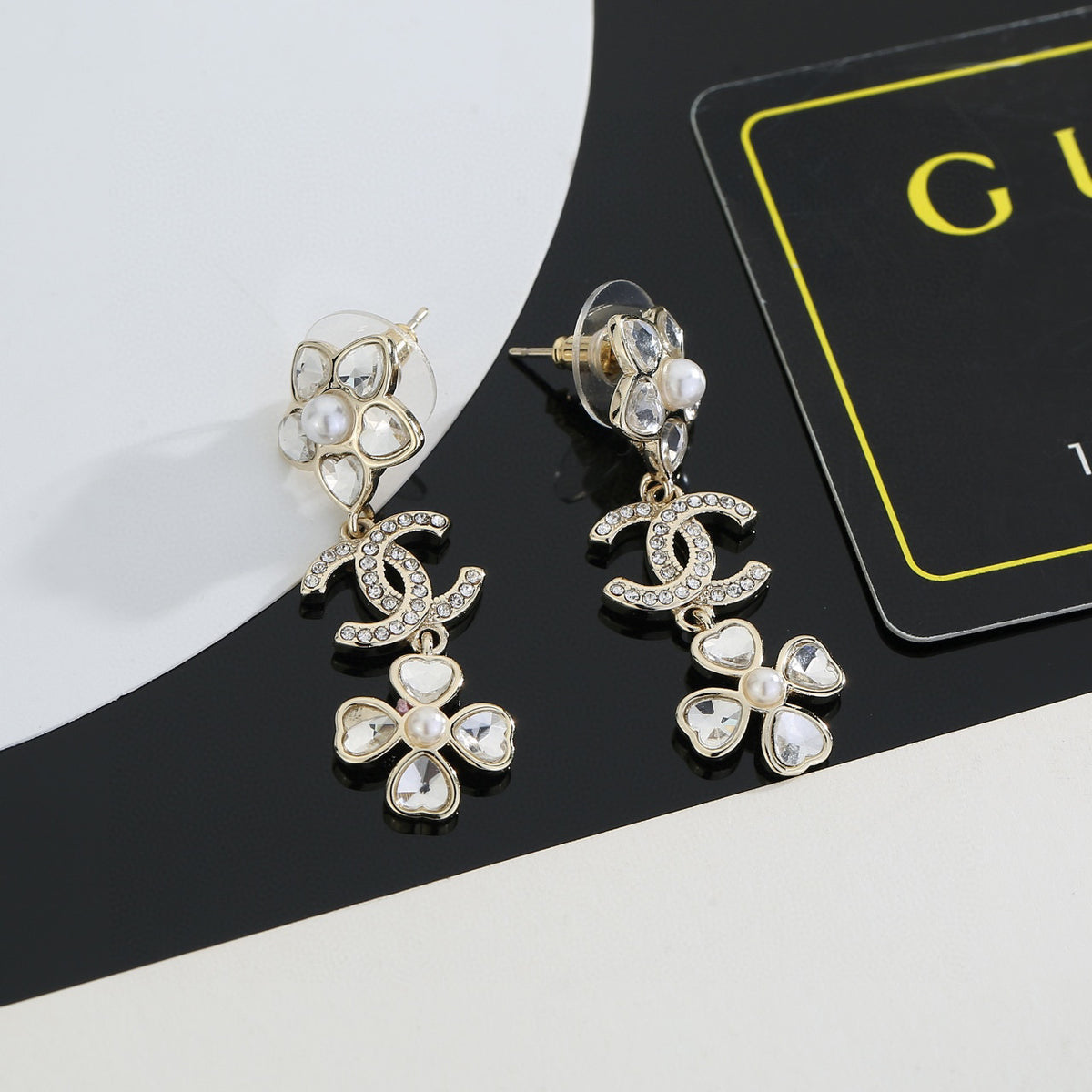 Signature Emblem Stud Earrings in Gold-Tone – Design 078 close-up detail