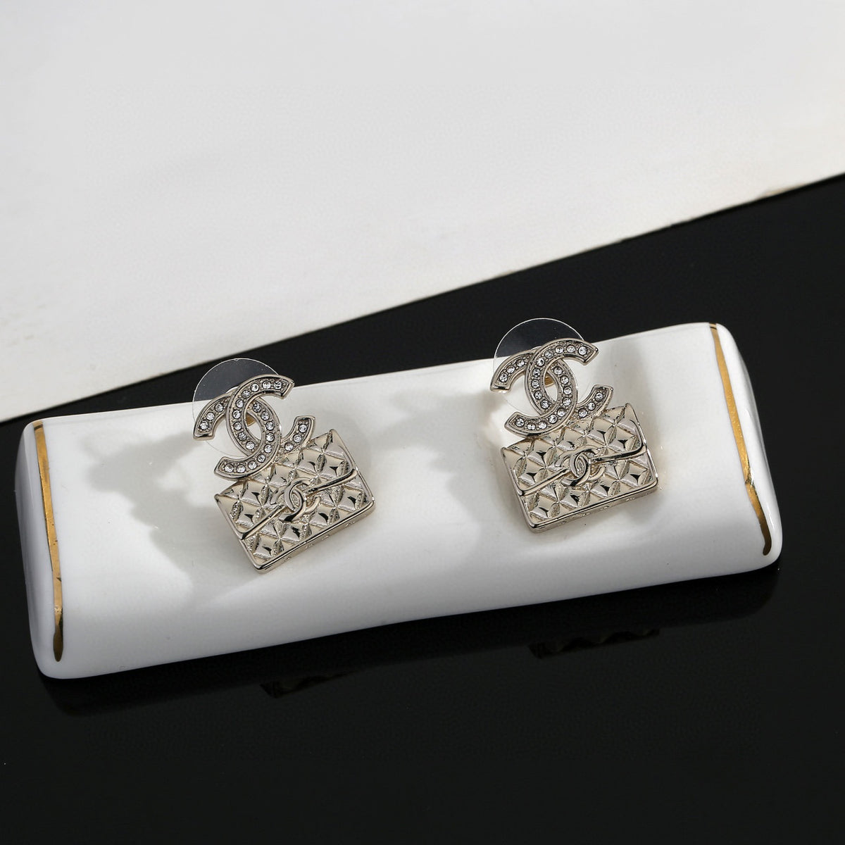Signature Emblem Stud Earrings in Gold-Tone – Design 076 detail view