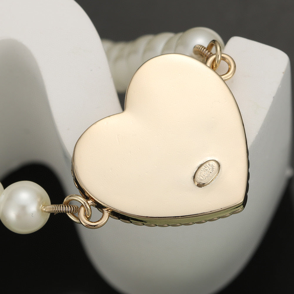 Double-C Emblem Bracelet in Polished Metal-Tone – Pearl Detail – Design 003 side detail