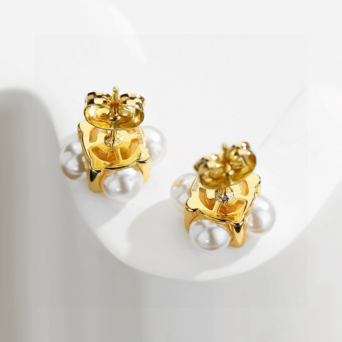 Signature Emblem Stud Earrings in Gold-Tone – Design 11 detail view
