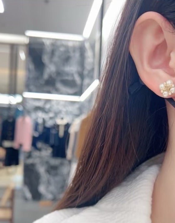 Signature Emblem Stud Earrings in Gold-Tone – Design 11 side detail