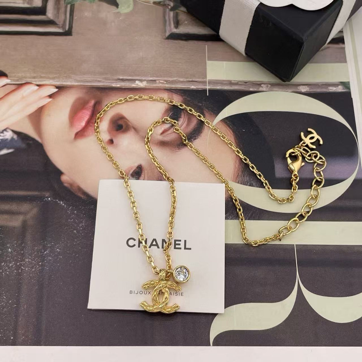 Double-C Emblem Pendant Necklace in Gold-Tone – Design 022 main product view