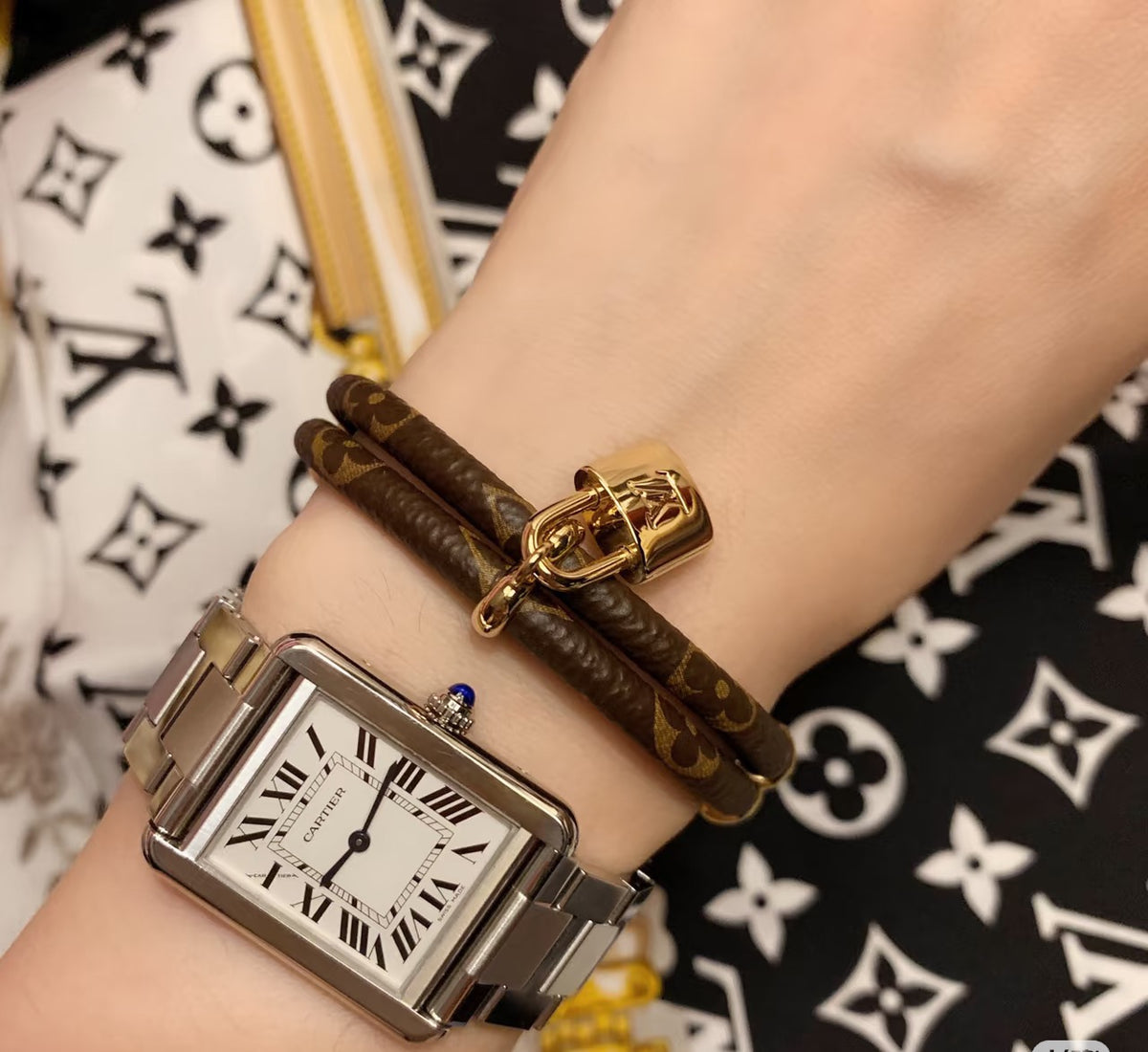 Letter Emblem Bangle in Polished Metal-Tone – Leather Detail detail view