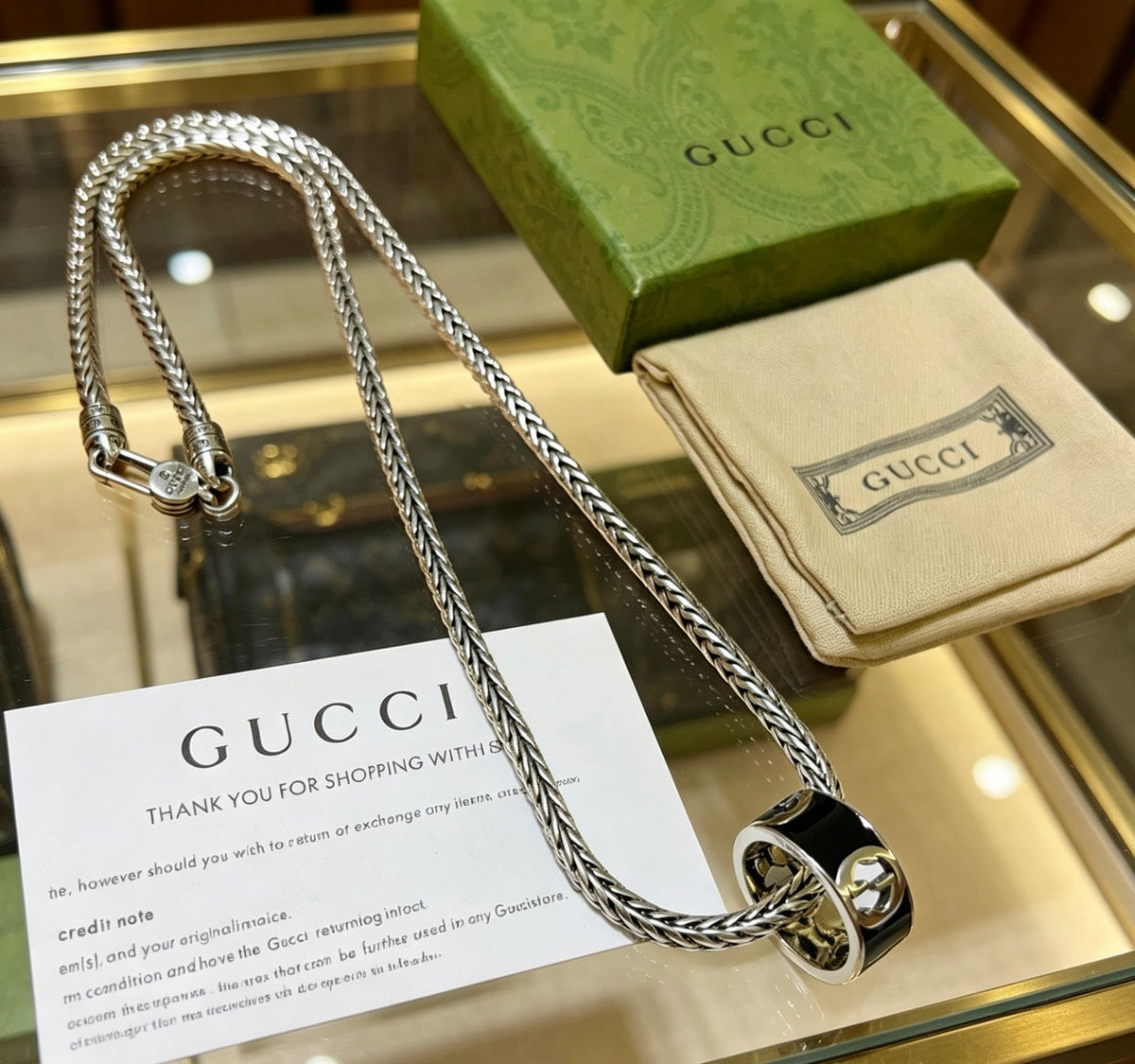 Double-G Emblem Pendant Necklace in Silver-Tone – Vintage Detail – Design 057 front product view