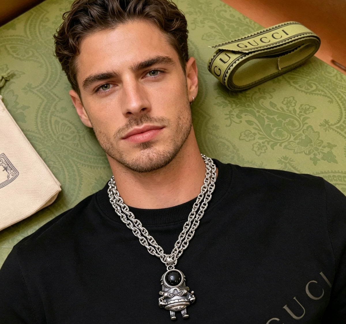 Double-G Emblem Pendant Necklace in Polished Metal-Tone – Design 257 main product view