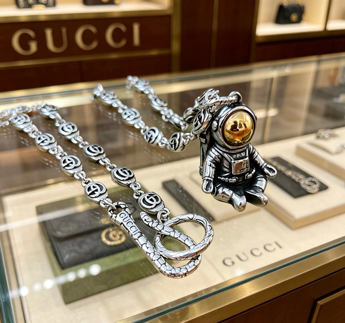 Double-G Emblem Pendant Necklace in Polished Metal-Tone – Vintage Detail – Design 075 main product view