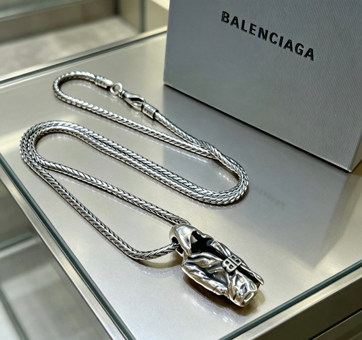 Geometric Emblem Pendant Necklace in Polished Metal-Tone – Vintage Detail – Design 086 main product view