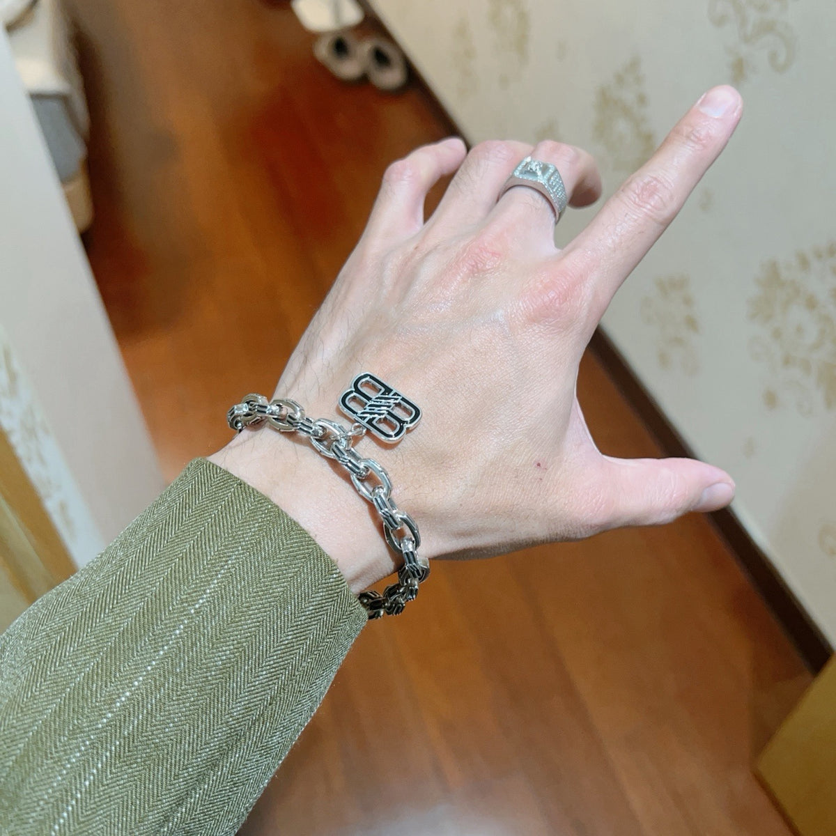 Geometric Emblem Bracelet in Polished Metal-Tone – Design 072 styled product view