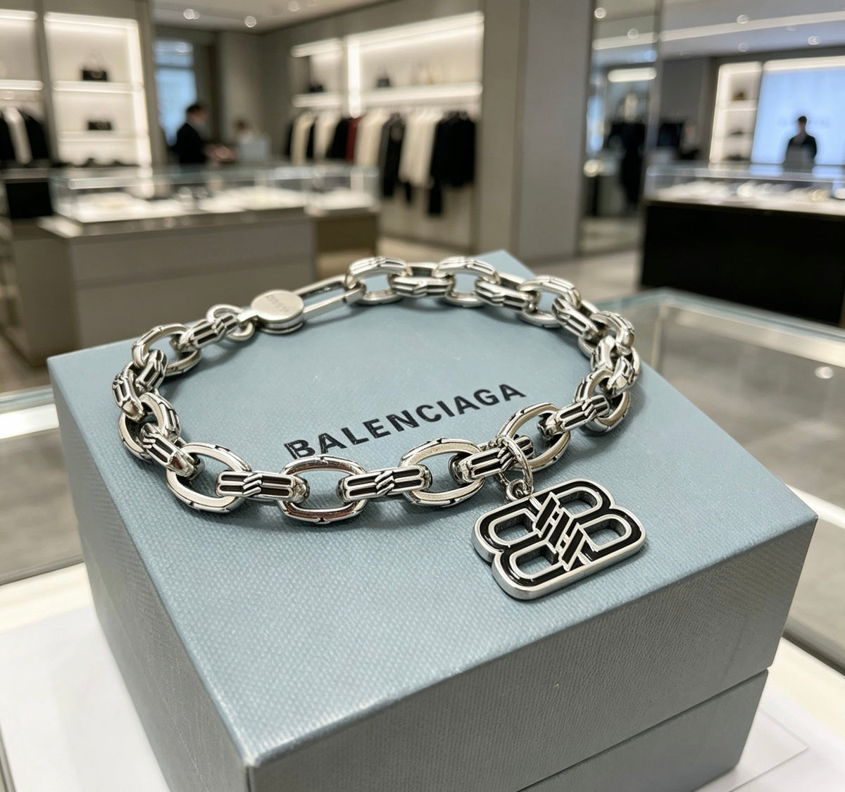 Geometric Emblem Bracelet in Polished Metal-Tone – Design 072 side detail