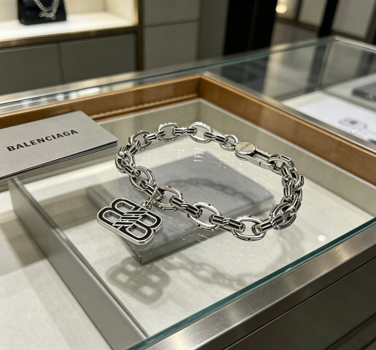 Geometric Emblem Bracelet in Polished Metal-Tone – Design 072 front product view
