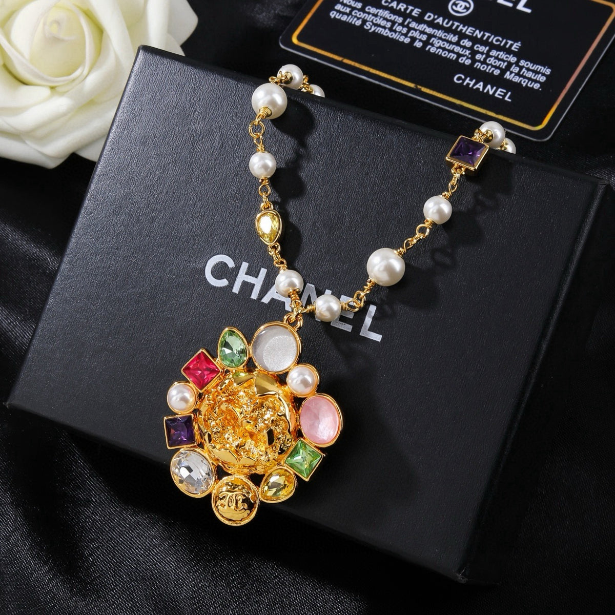 Double-C Emblem Pendant Necklace in Gold-Tone – Design 005 front product view