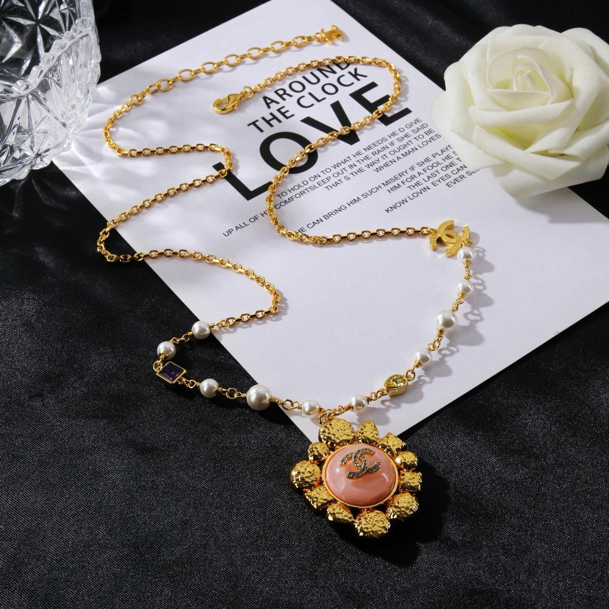 Double-C Emblem Pendant Necklace in Gold-Tone – Design 005 close-up detail