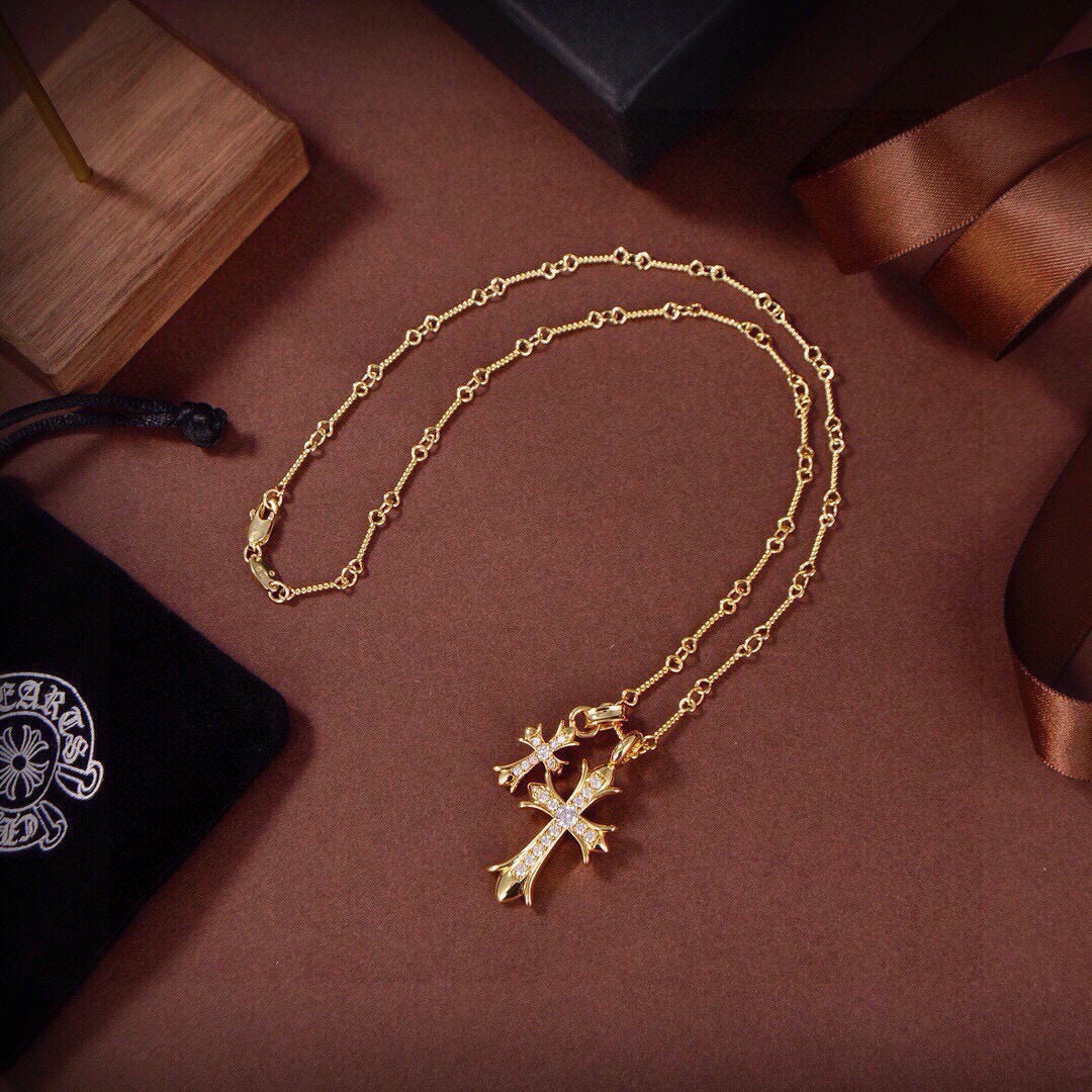 Cross Pendant Necklace in Metal-Tone – Design 08 side detail