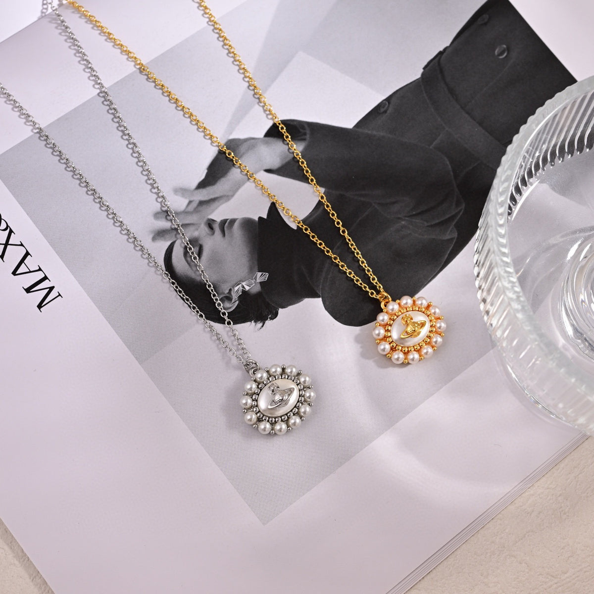 Orb Pendant Necklace in Polished Metal-Tone – Design 069 close-up detail
