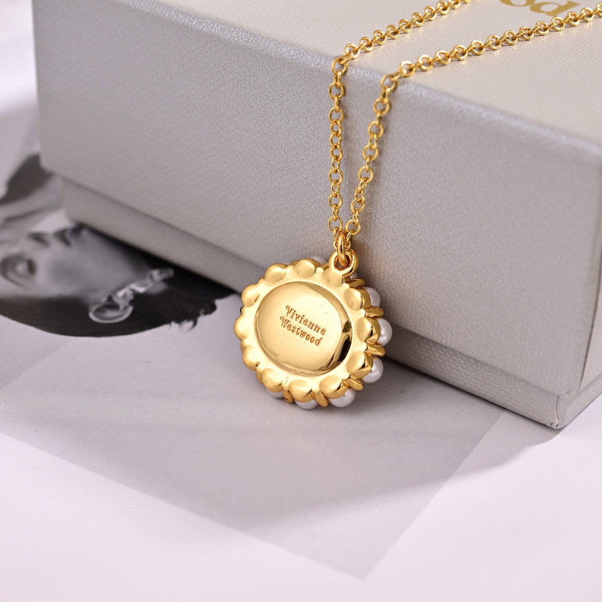 Orb Pendant Necklace in Polished Metal-Tone – Design 069 front product view
