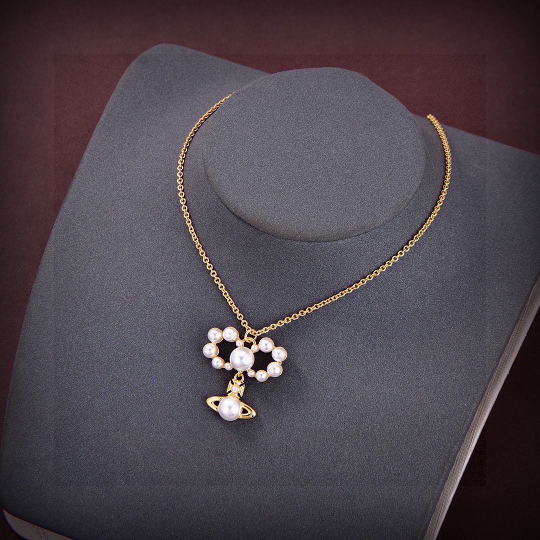Orb Pendant Necklace in Polished Metal-Tone – Design 068 detail view