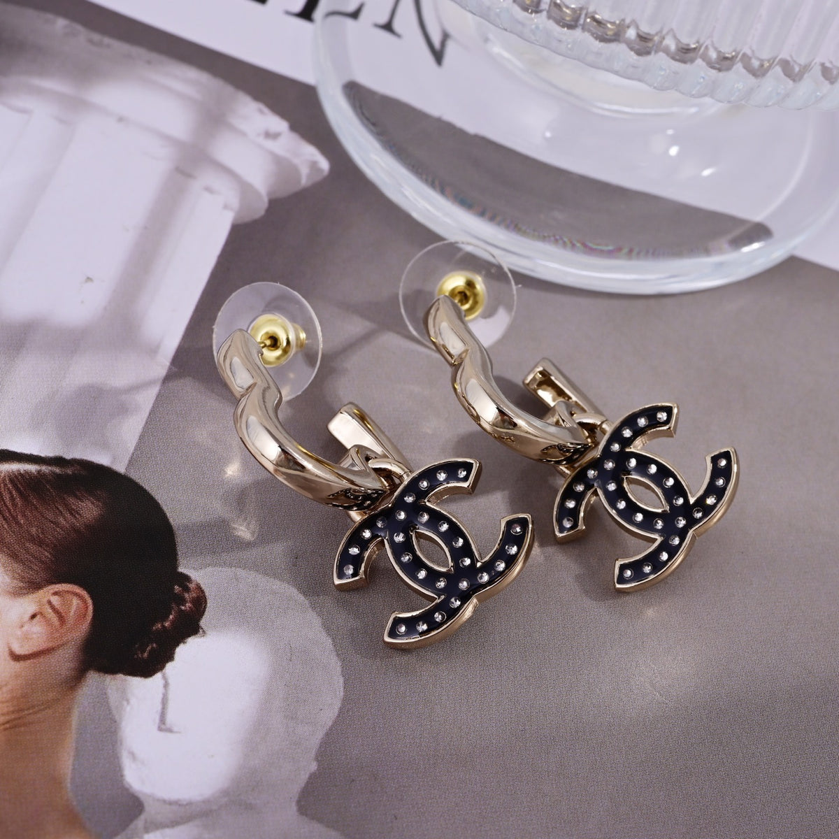 Signature Emblem Stud Earrings in Polished Metal-Tone – Design 125 side detail