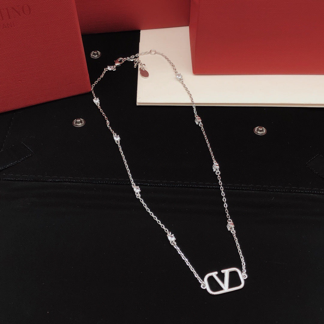 V Emblem Crystal-Accent Pendant Necklace – Design 06 main product view
