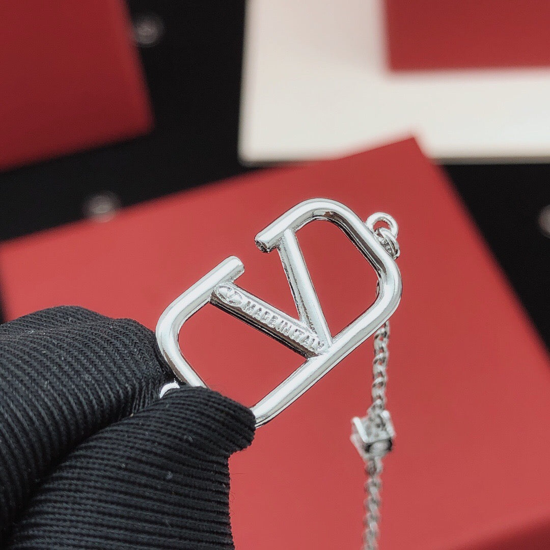 V Emblem Crystal-Accent Pendant Necklace – Design 06 close-up view
