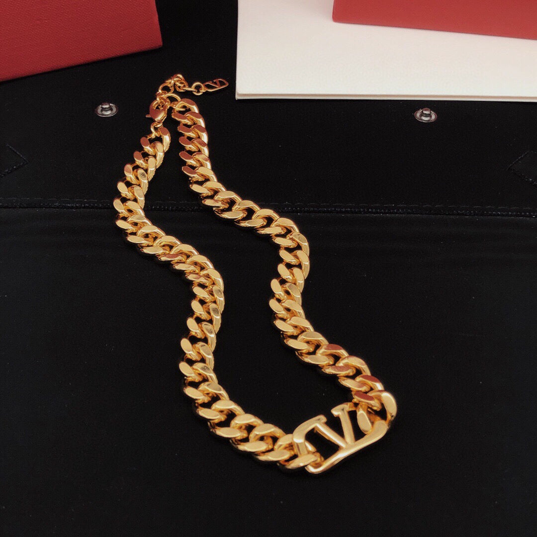 Signature Emblem Pendant Necklace in Gold-Tone – Design 03 front view