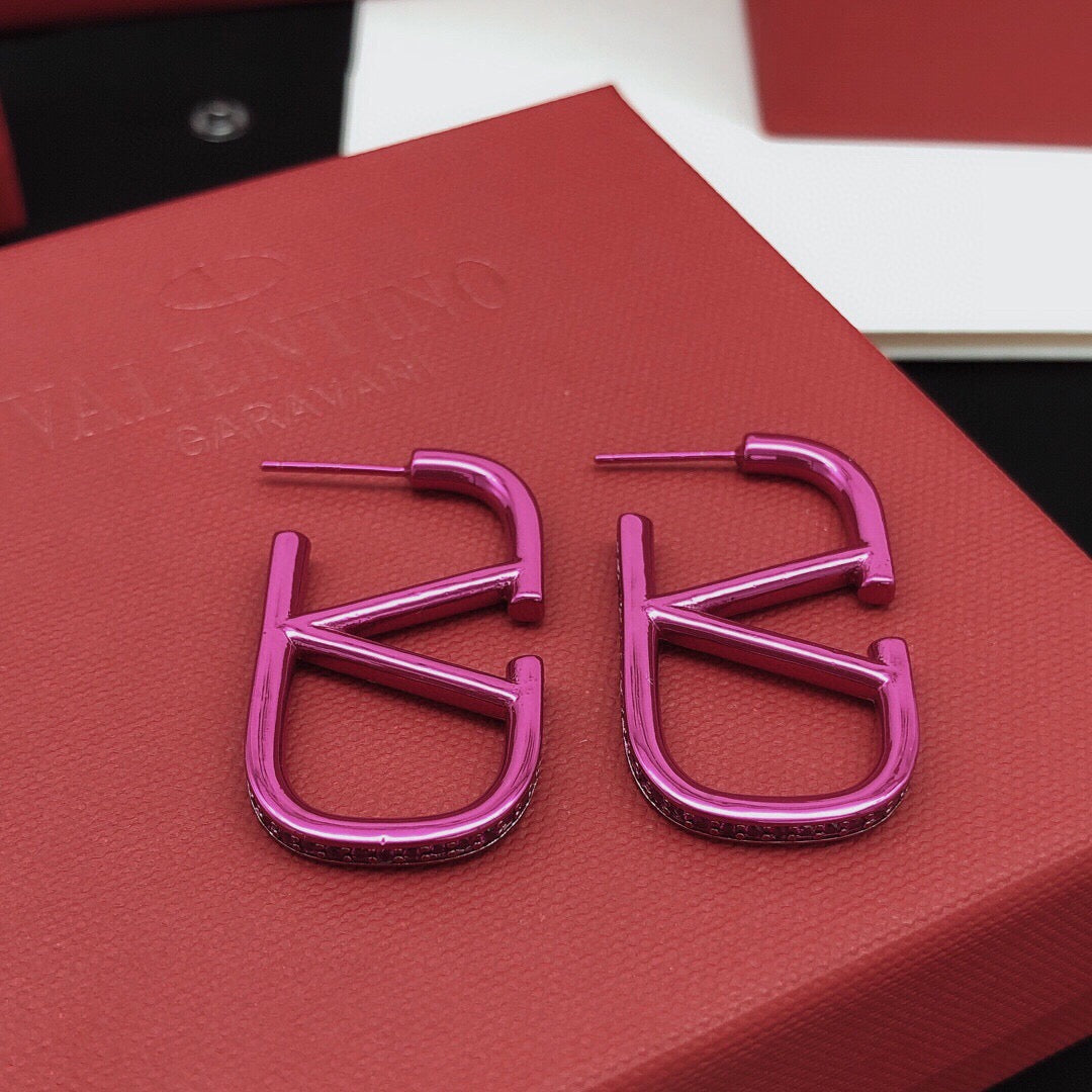 V Emblem Crystal-Accent Stud Earrings – Purple – Design 05 styled detail