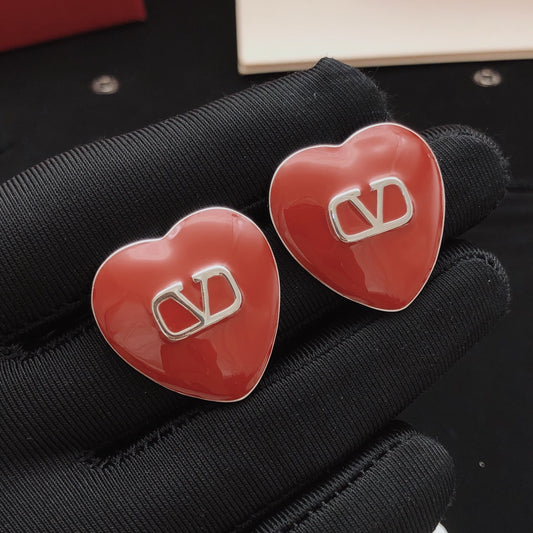 Heart Stud Earrings in Gold-Tone – Red – Design 02 main product view