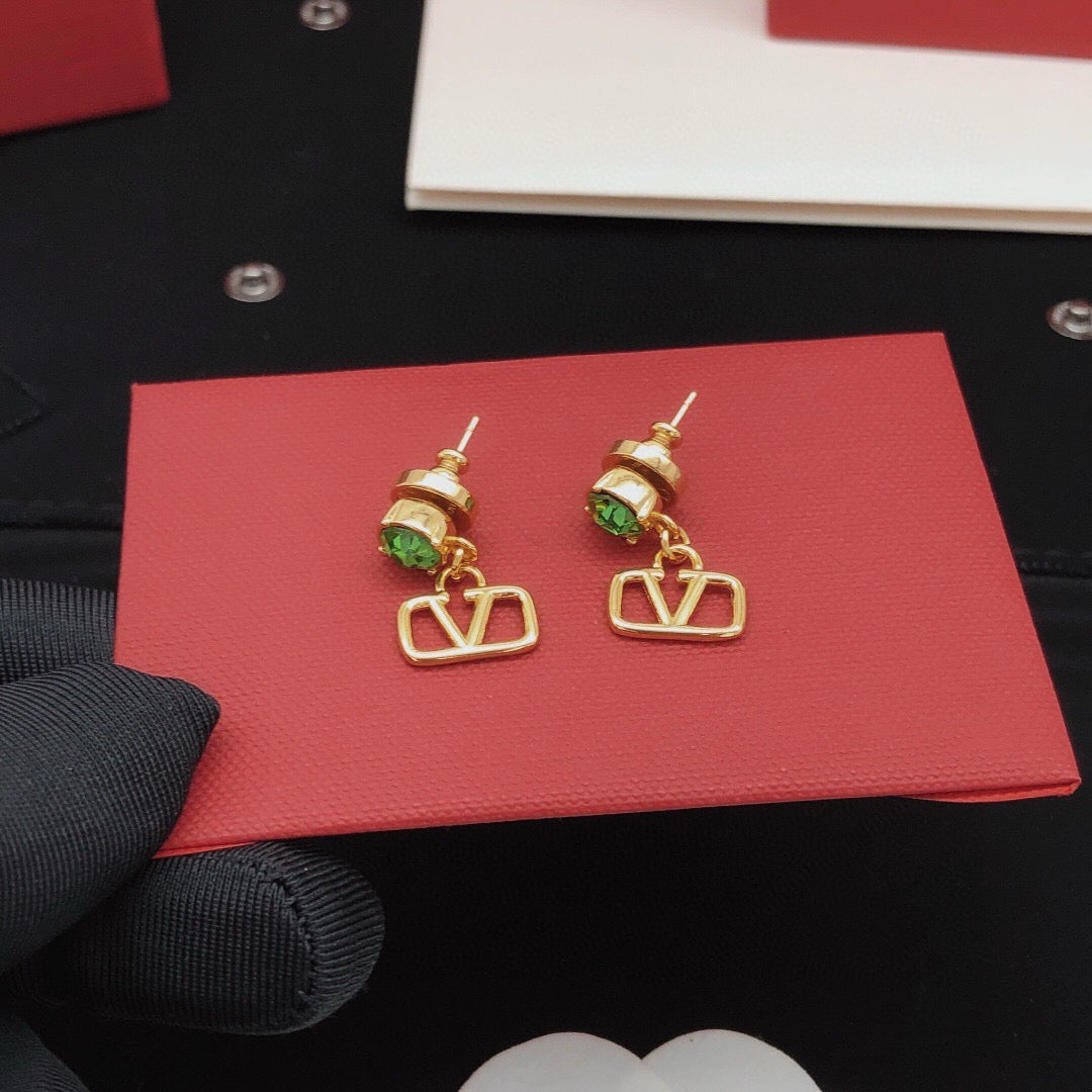 V Emblem Crystal-Accent Stud Earrings – Pink main product view