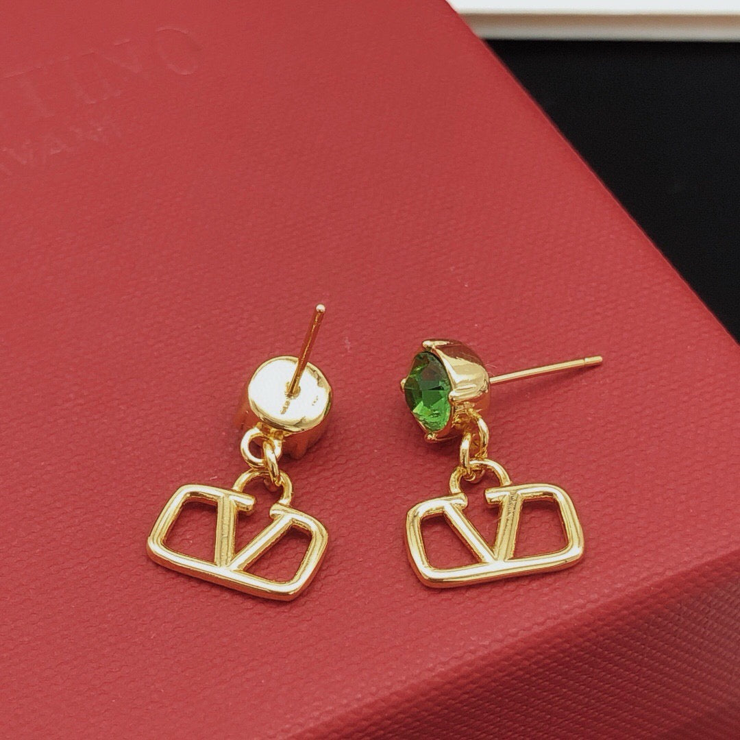 V Emblem Crystal-Accent Stud Earrings – Pink styled detail
