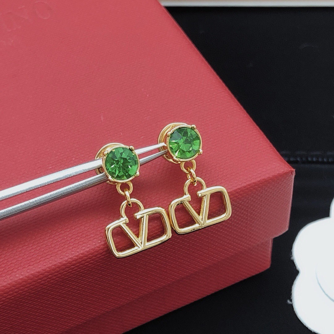 V Emblem Crystal-Accent Stud Earrings – Pink front view