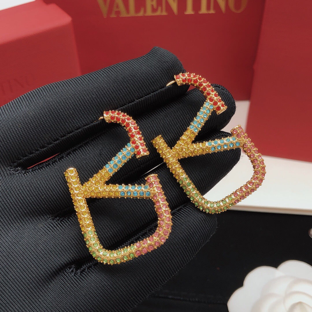 V Emblem Crystal-Accent Statement Earrings – Design 01 main product view