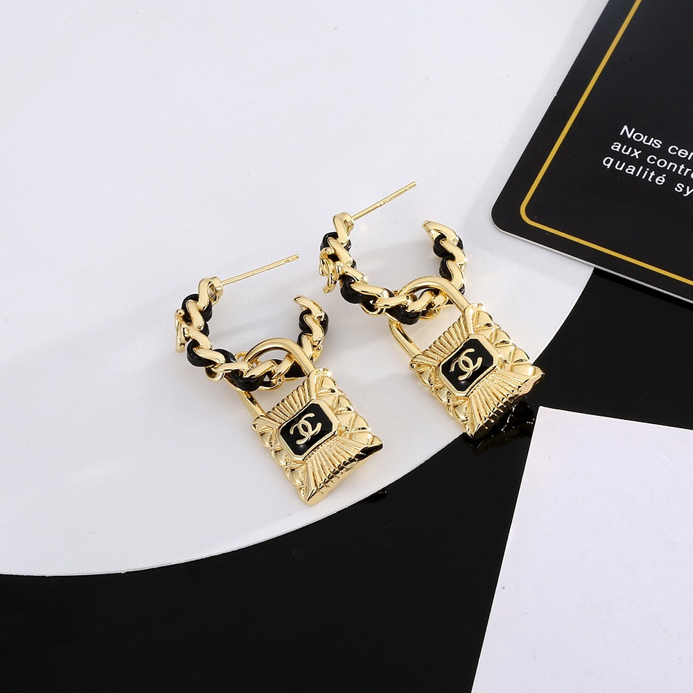 Double-C Emblem Stud Earrings in Gold-Tone – Design 045 front product view
