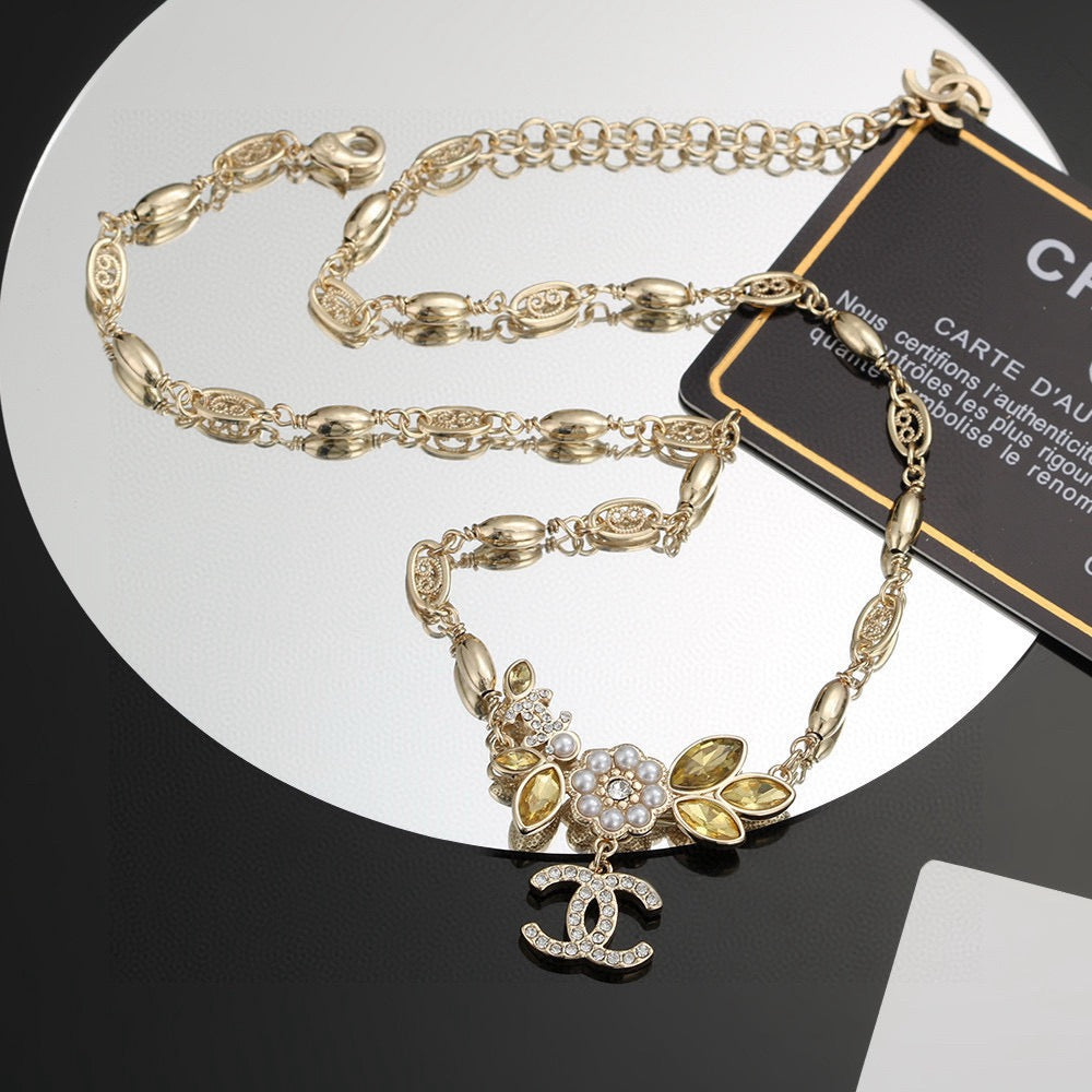 Camellia Pendant Necklace in Gold-Tone – Camellia Detail – Design 005 side detail