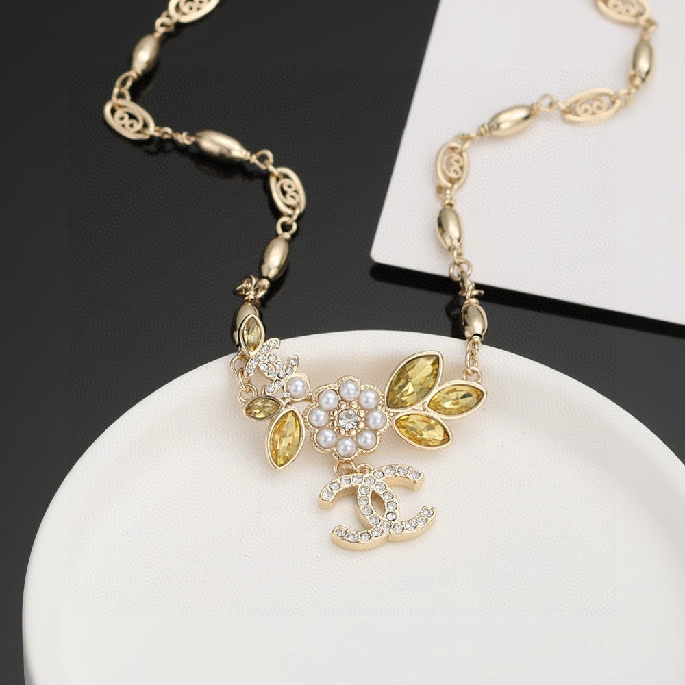 Camellia Pendant Necklace in Gold-Tone – Camellia Detail – Design 005 front product view