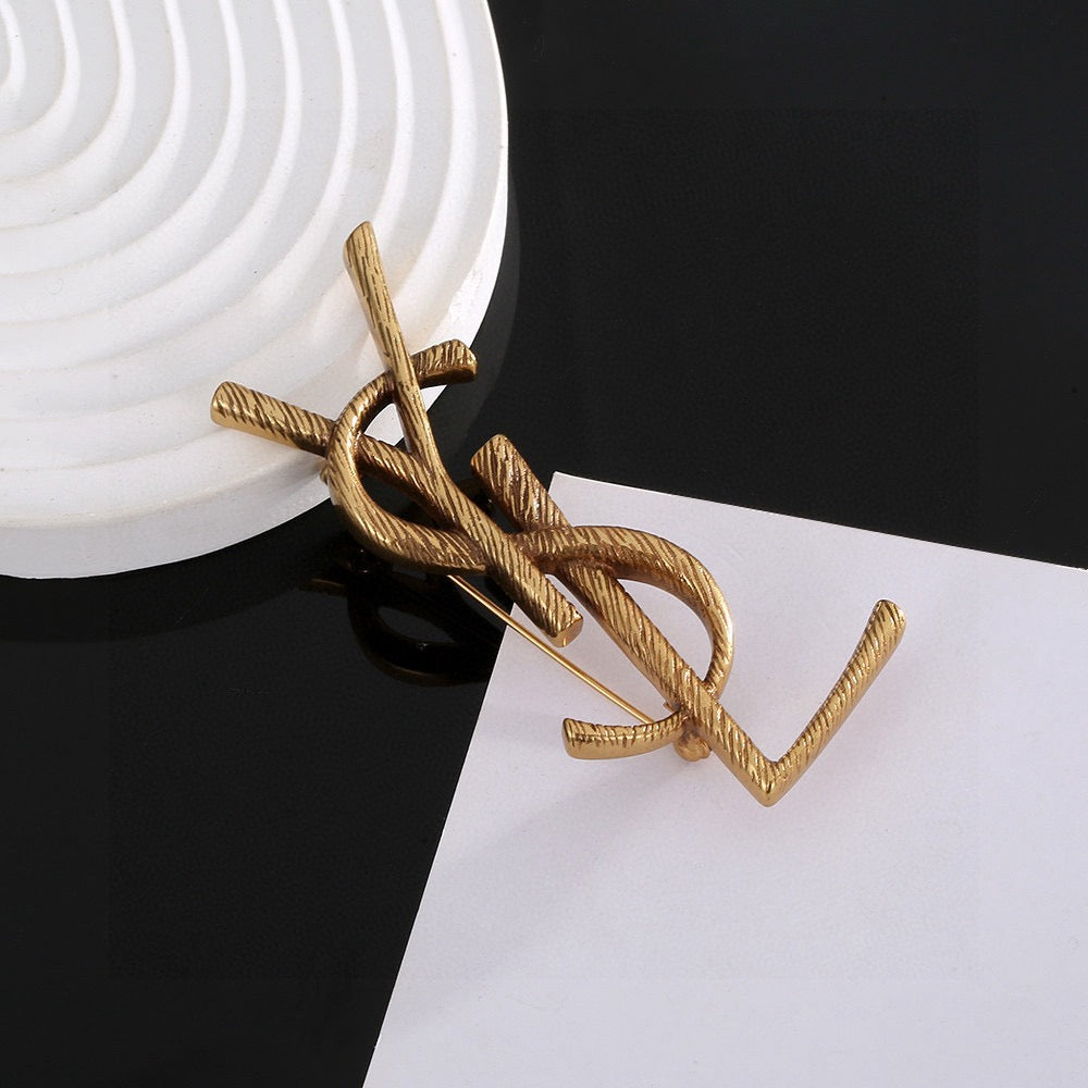 Geometric Emblem Brooch in Polished Metal-Tone – Design 006 styled product view