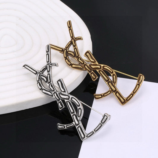 Geometric Emblem Brooch in Polished Metal-Tone – Design 015 main product view