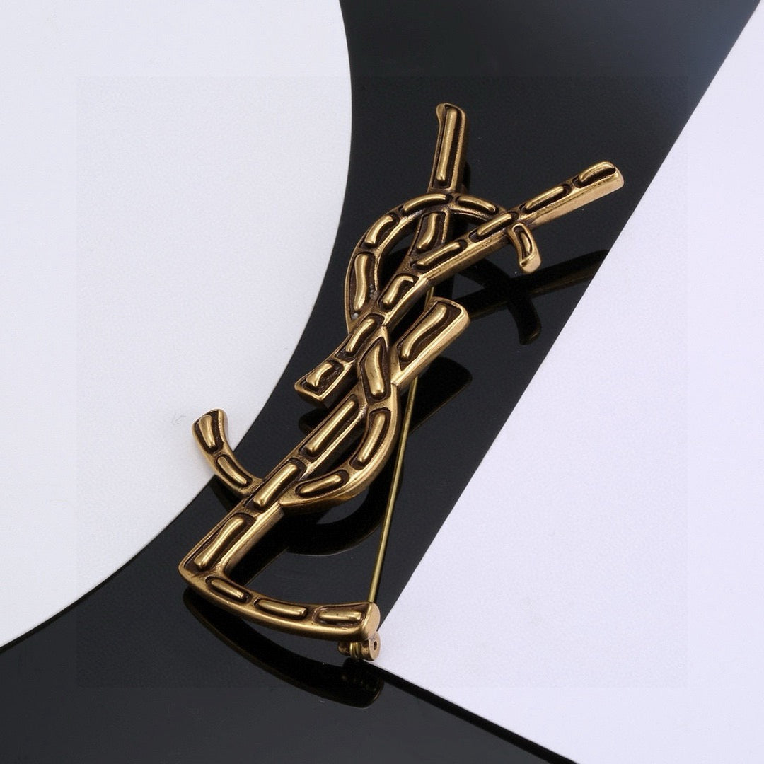 Geometric Emblem Brooch in Polished Metal-Tone – Design 005 styled product view