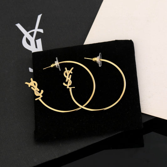 Geometric Emblem Stud Earrings in Polished Metal-Tone – Design 002 main product view
