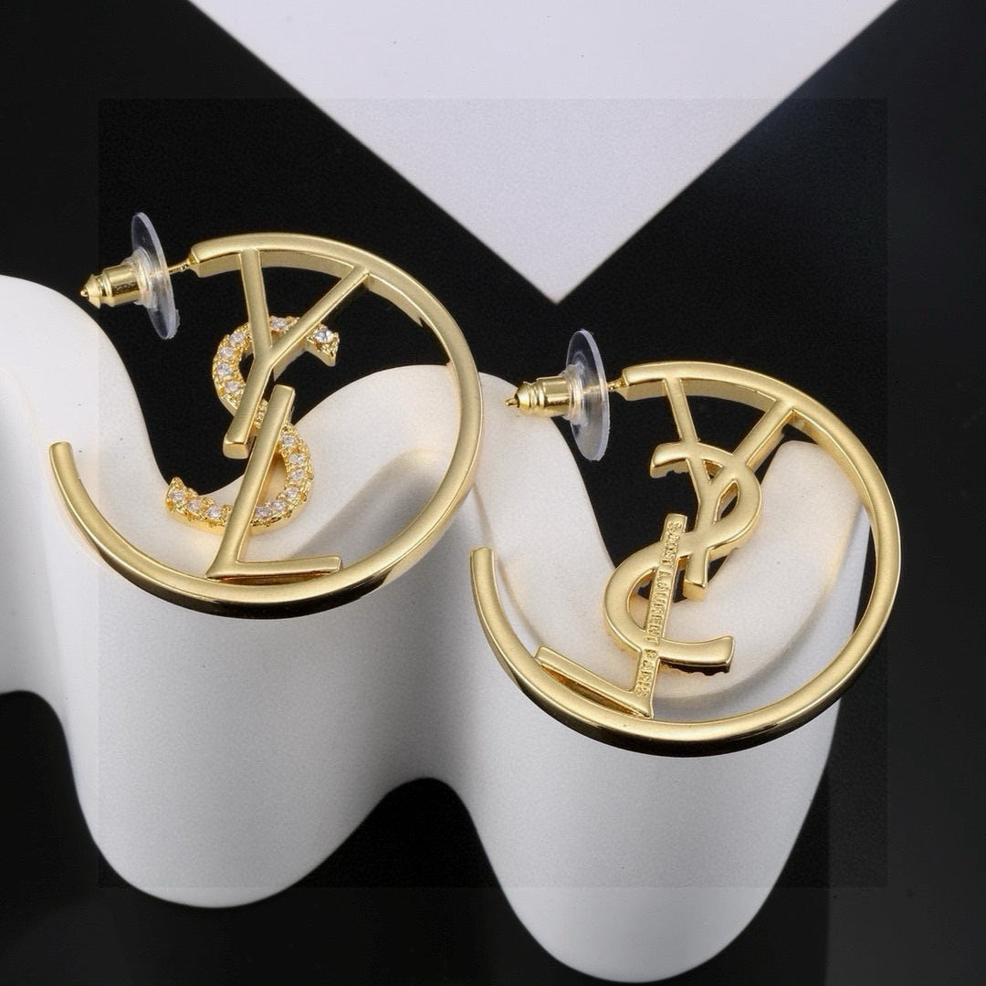 Hoop Stud Earrings in Polished Metal-Tone – Design 001 front product view