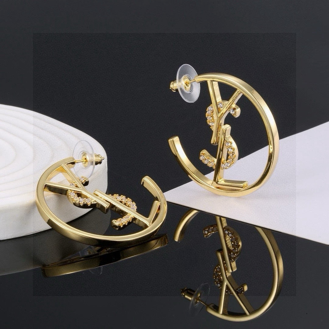 Hoop Stud Earrings in Polished Metal-Tone – Design 002 styled product view